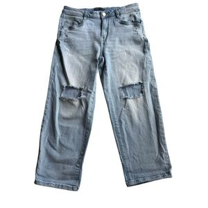 Vera Wang distressed Boyfriend Cropped Denim Jeans Light Blue Size 8 Mid Rise